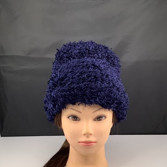 Vintage Womens Navy Blue Winter Shag Beanie OS - Picture 9 of 9